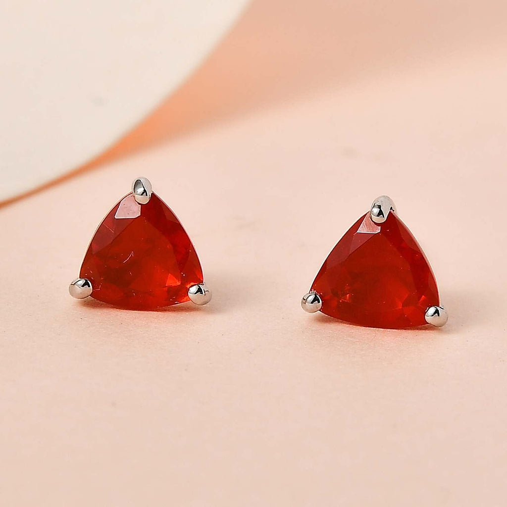 950 Platinum AAAA  Mexican Cherry Fire Opal Stud Earrings 1.00 Ct