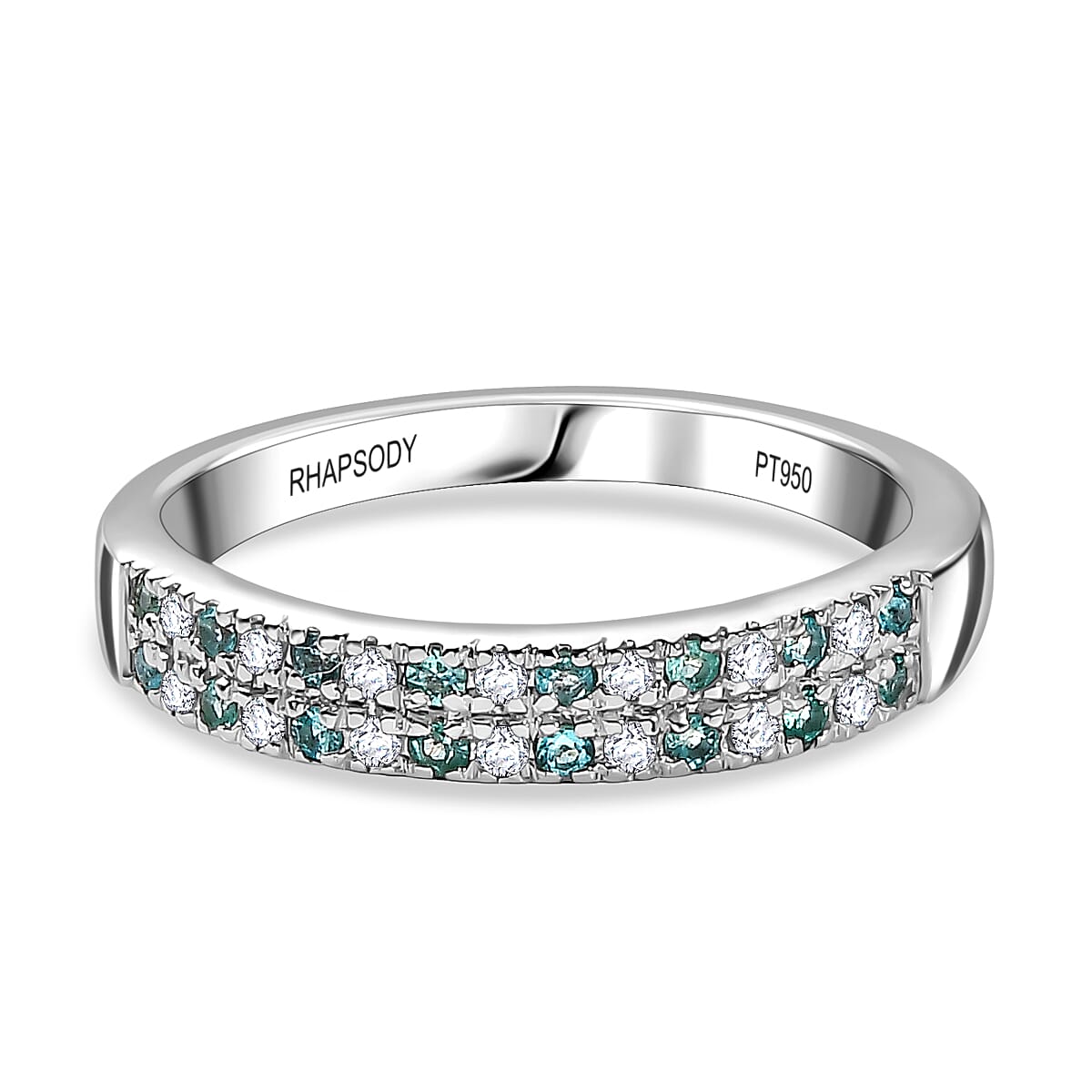 RHAPSODY 950 Platinum AAAA Paraiba Tourmaline, White Diamond (VS-E-F) Band Ring 7951735 0