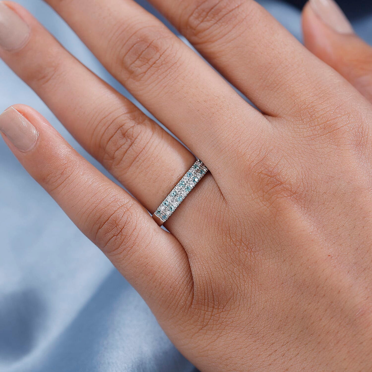 RHAPSODY 950 Platinum AAAA Paraiba Tourmaline, White Diamond (VS-E-F) Band Ring 7951735 2