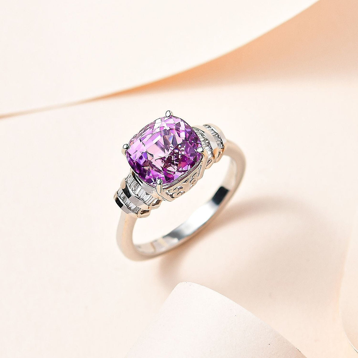 RHAPSODY- 950 Platinum AAAA Patroke Kunzite Diamond Ring 5.62 Ct, Platinum Wt. 5.95 GM 7670465 1