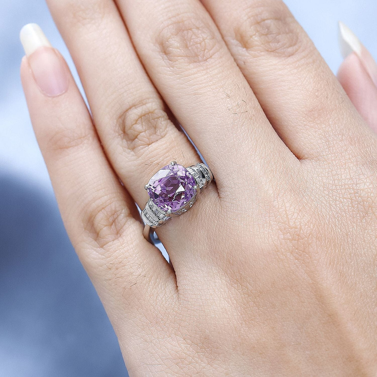 RHAPSODY- 950 Platinum AAAA Patroke Kunzite Diamond Ring 5.62 Ct, Platinum Wt. 5.95 GM 7670465 2