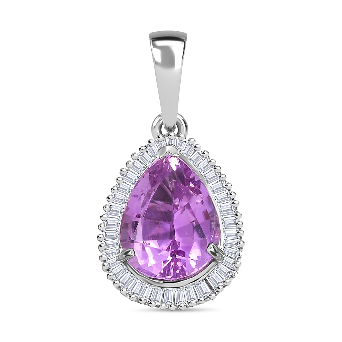 Superfind - 950 Platinum AAAA Patroke Kunzite White Diamond (VS-E-F) Pear Pendant 4.93 Ct. 7986968 0