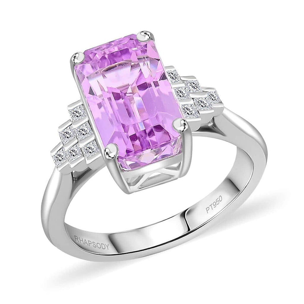 950 Platinum  AAAA  Patroke Kunzite   White Diamond  VS Ring 4.85 pc,  Platinum Wt. 6.6 Gms  4.850  Ct.