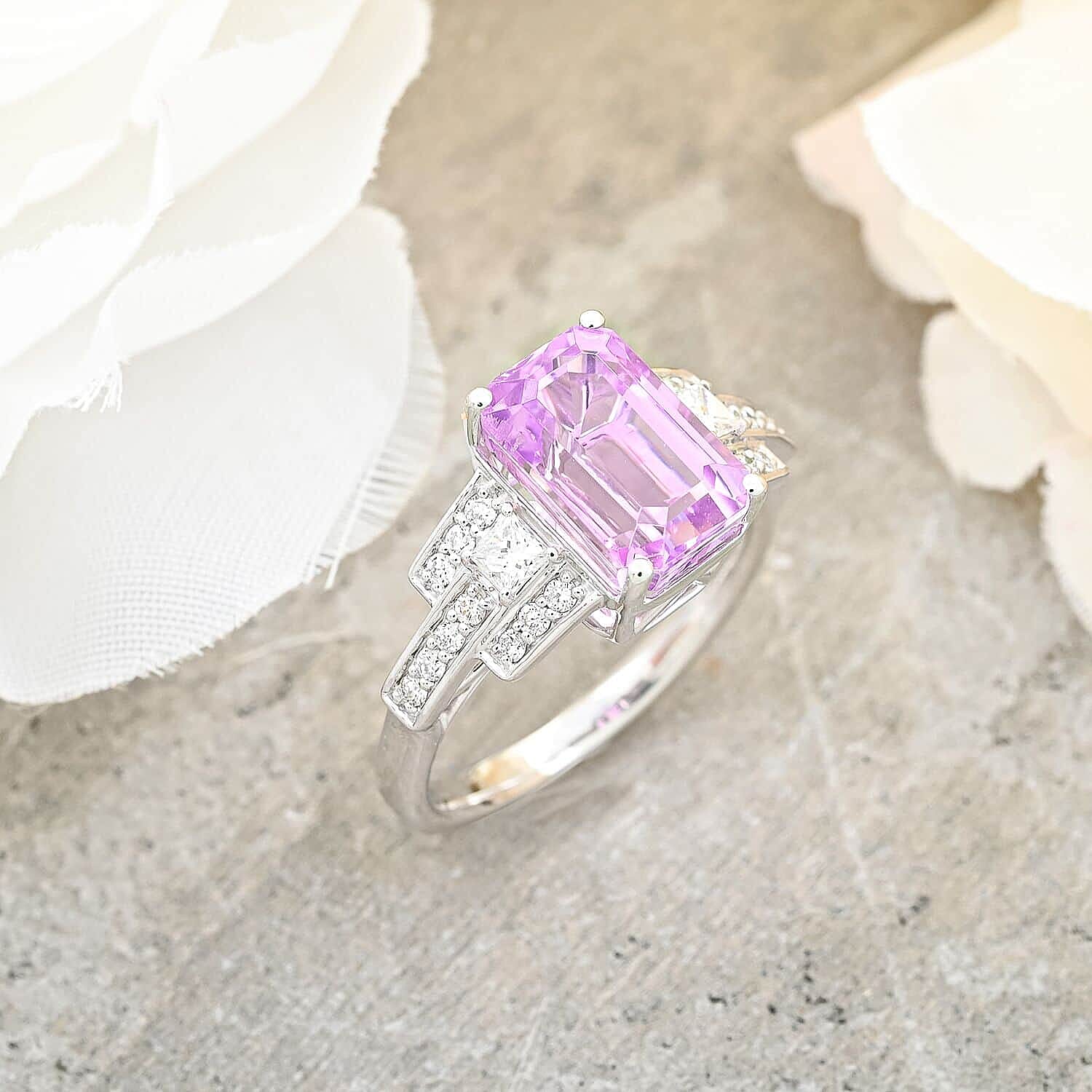 950 Platinum  AAAA  Patroke Kunzite   White Diamond  VS Ring 6.00 pc,  Platinum Wt. 7.87 Gms  6.000  Ct. 7953896 1