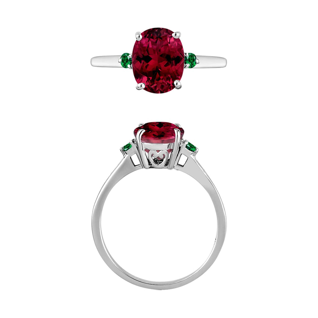 950 Platinum  AAAA  Rubellite   Colombian Emerald  Main Stone With Side Stone Ring 2.50 ct,  Platinum Wt. 5.5 Gms  2.500  Ct.