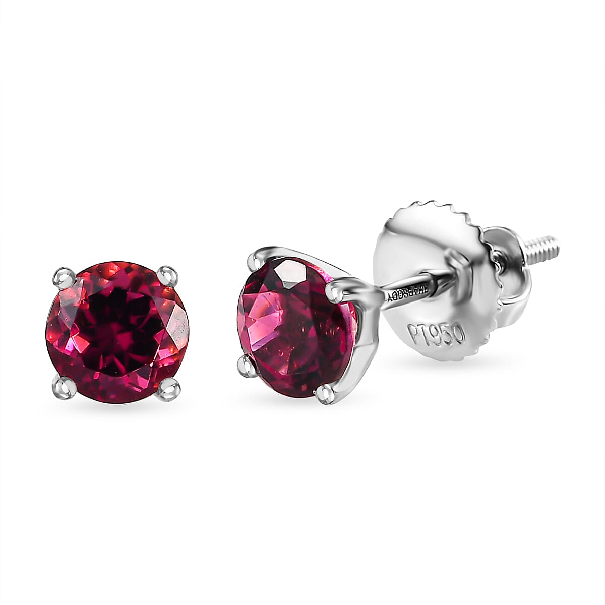 RHAPSODY AAAA Rubellite Solitaire Stud Push Post Earring in 950 Platinum 1.03 ct, Platinum Wt. 1.44 Gms 1.030 Ct. 7612519 0