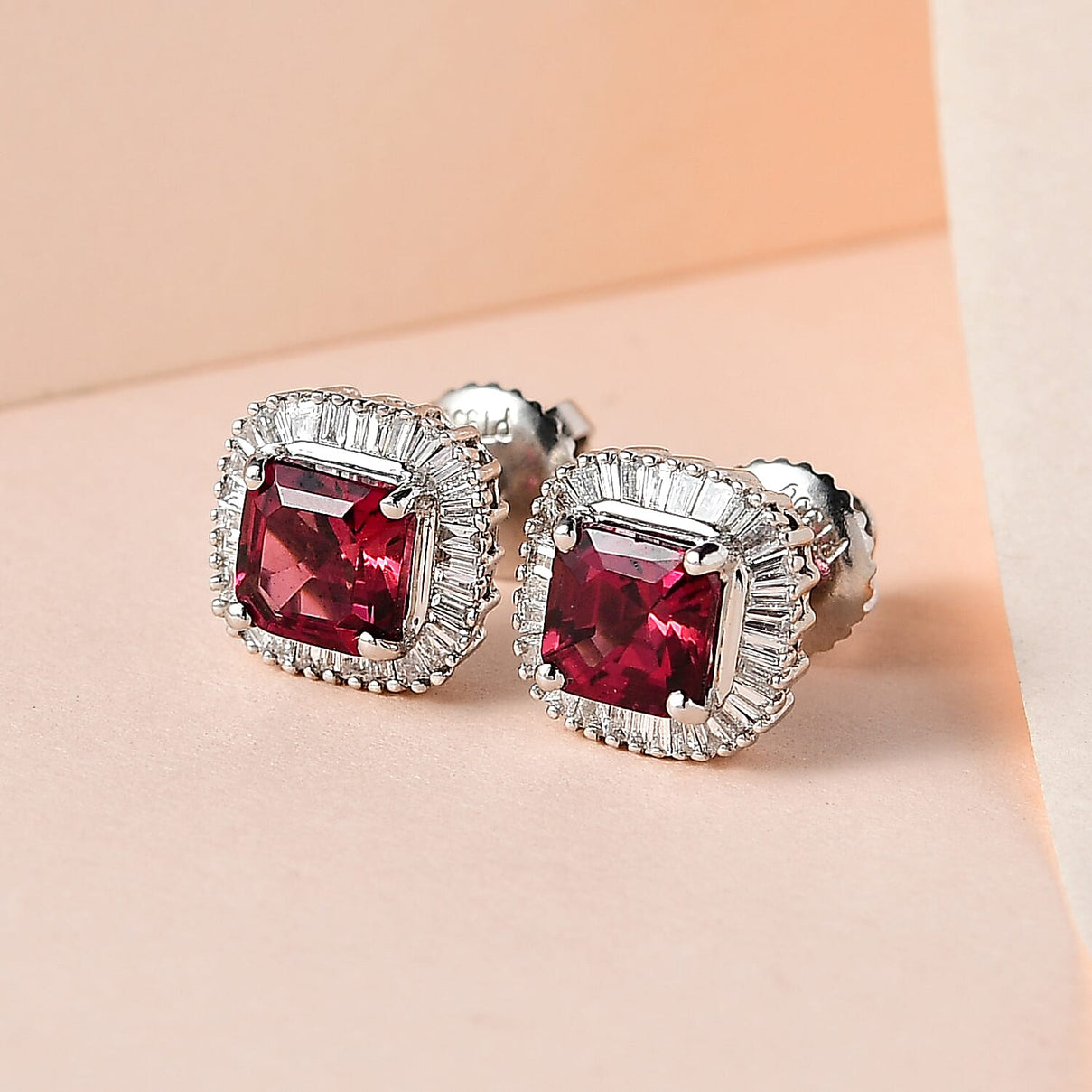 950 Platinum AAAA Rubellite and Diamond (EF-VS) Stud Earrings 1.70 Ct 7570431 2