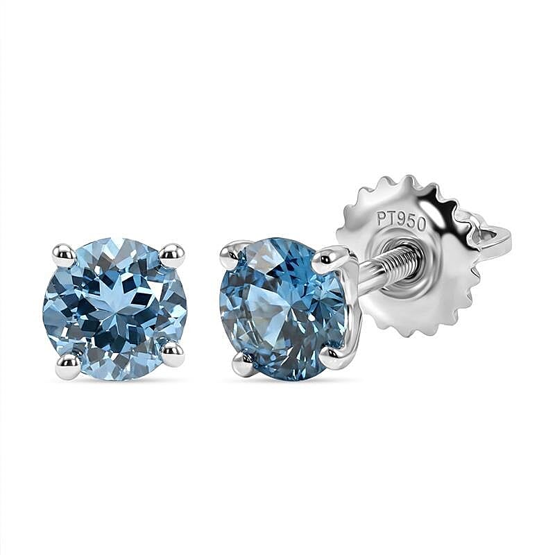 950 Platinum AAAA  Santa Maria Aquamarine Solitaire Stud Earring with Screw Back 1.07 Ct 8495455 0