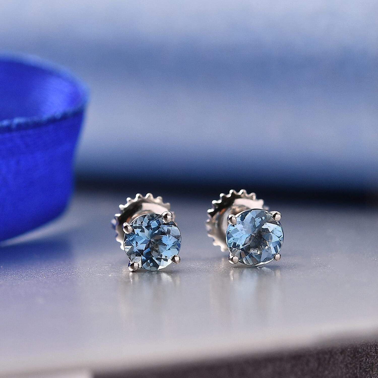 950 Platinum AAAA  Santa Maria Aquamarine Solitaire Stud Earring with Screw Back 1.07 Ct 8495455 2