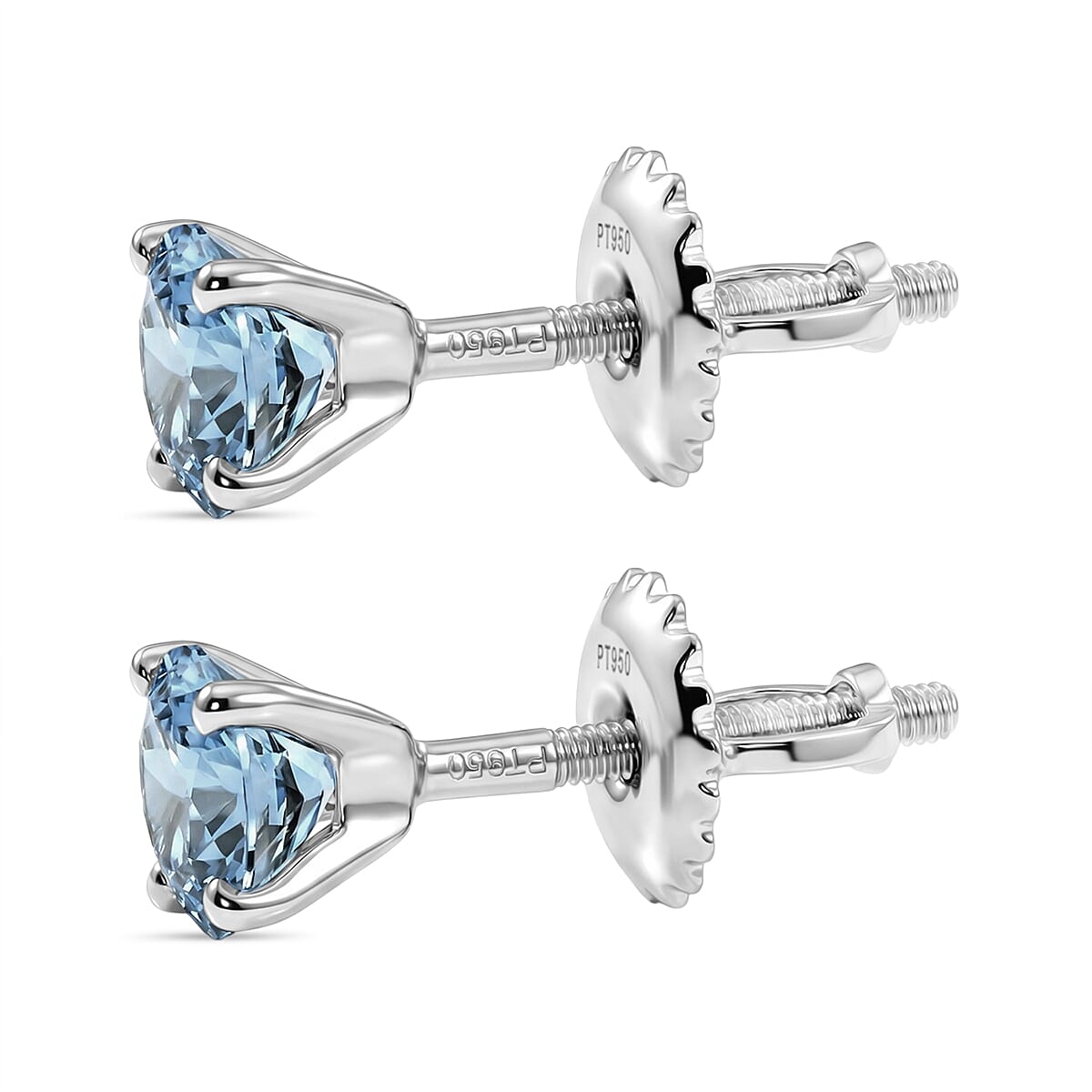 950 Platinum AAAA  Santa Maria Aquamarine Solitaire Stud Earring with Screw Back 1.07 Ct 8495455 4