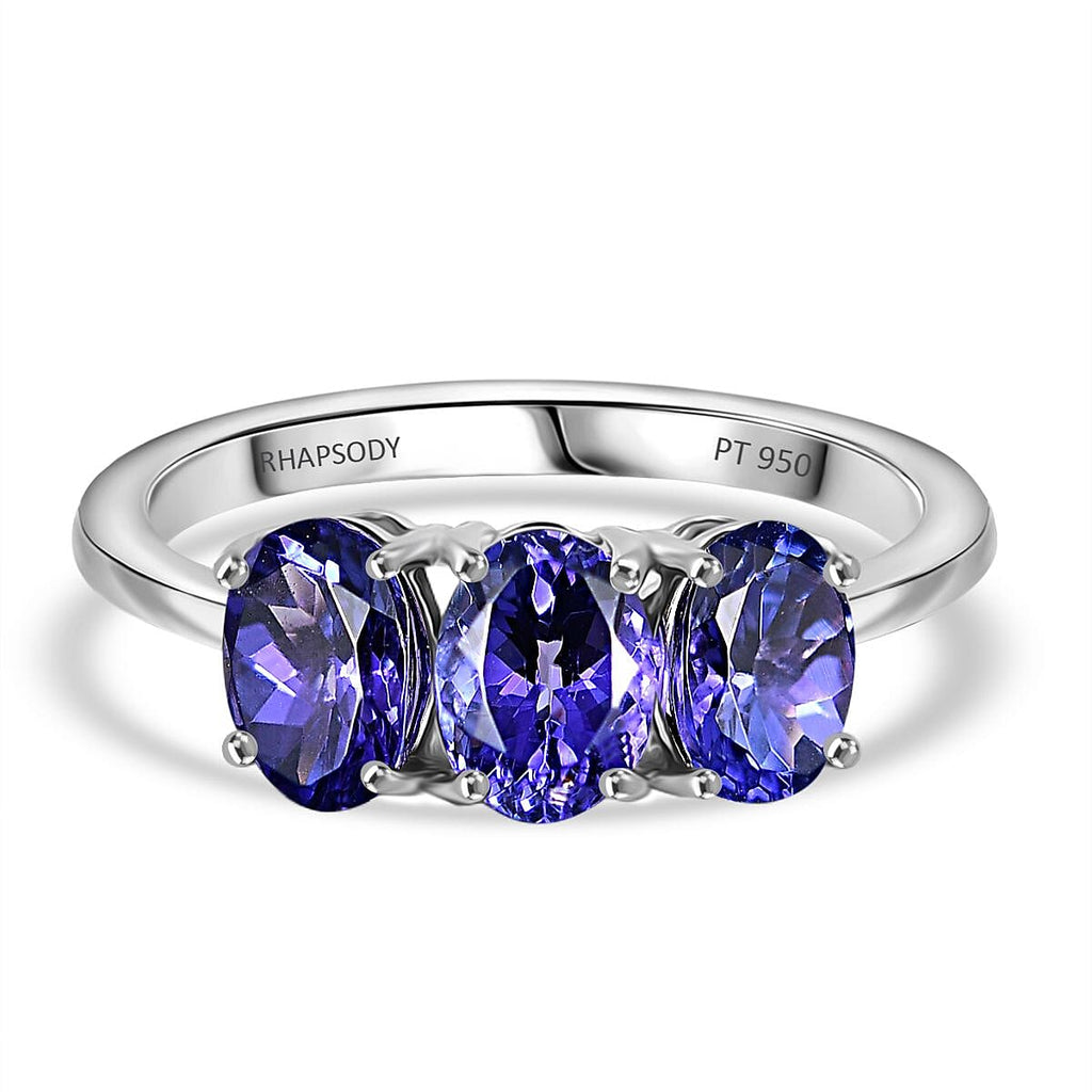 950 Platinum AAAA Tanzanite Trilogy Ring 2.48 Ct, Platinum Wt. 3.90 Gms.