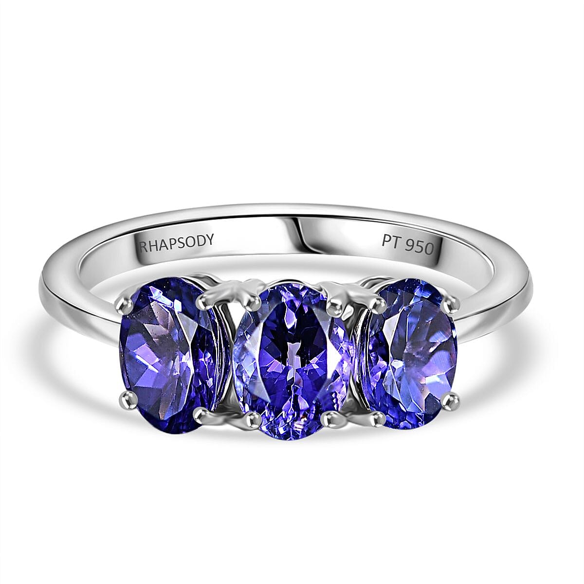 950 Platinum AAAA Tanzanite Trilogy Ring 2.48 Ct, Platinum Wt. 3.90 Gms. 8024284 0