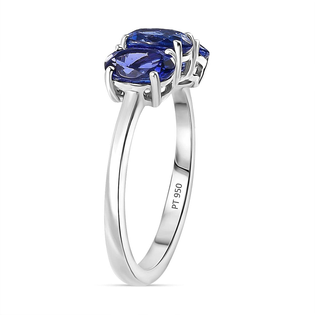 950 Platinum AAAA Tanzanite Trilogy Ring 2.48 Ct, Platinum Wt. 3.90 Gms.