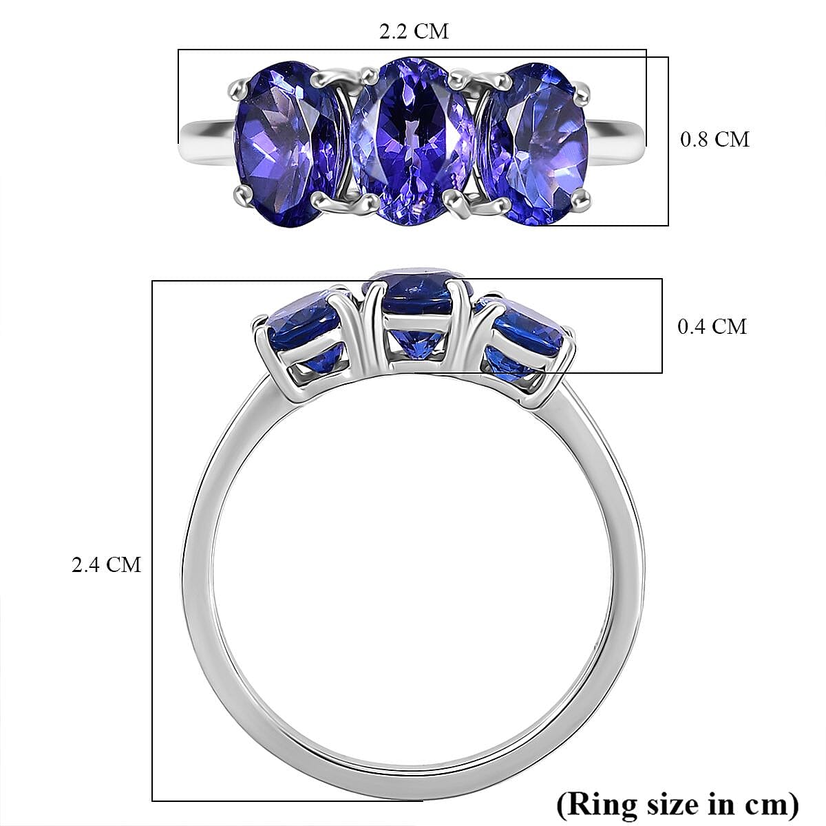 950 Platinum AAAA Tanzanite Trilogy Ring 2.48 Ct, Platinum Wt. 3.90 Gms. 8024284 5