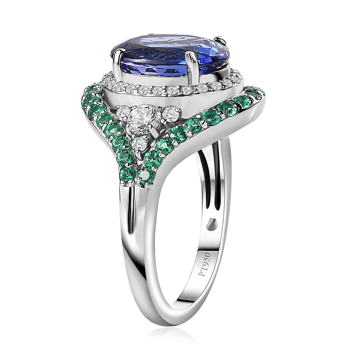 RHAPSODY 950 Platinum AAAA Tanzanite, Colombian Emerald, White Diamond (VS/E-F) Ring 5.00 ct. 7929839 4
