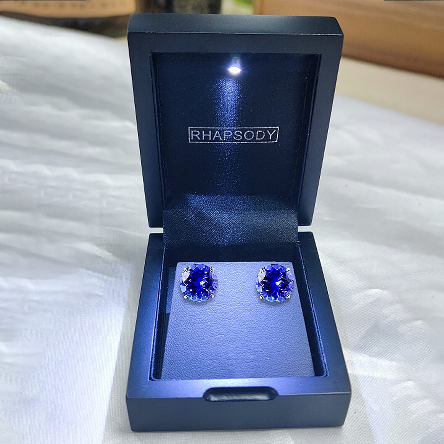 Certified &amp; Appraised Rhapsody 950 Platinum AAAA Tanzanite Round Stud Earrings 2.30 Ct. V32508617 6