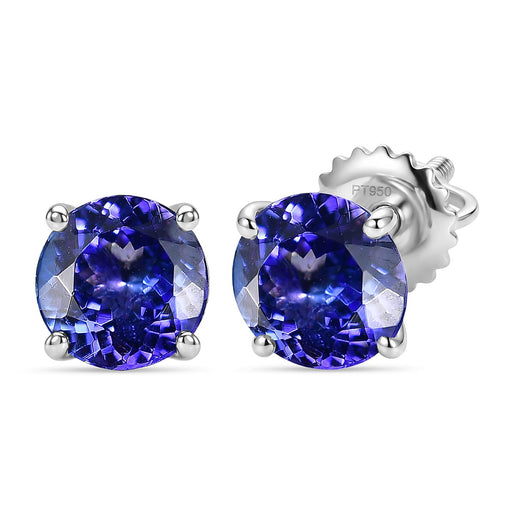 RHAPSODY - 950 Platinum AAAA Tanzanite Intense Vivid Solitaire Earring with Screw Back 2.70 Ct