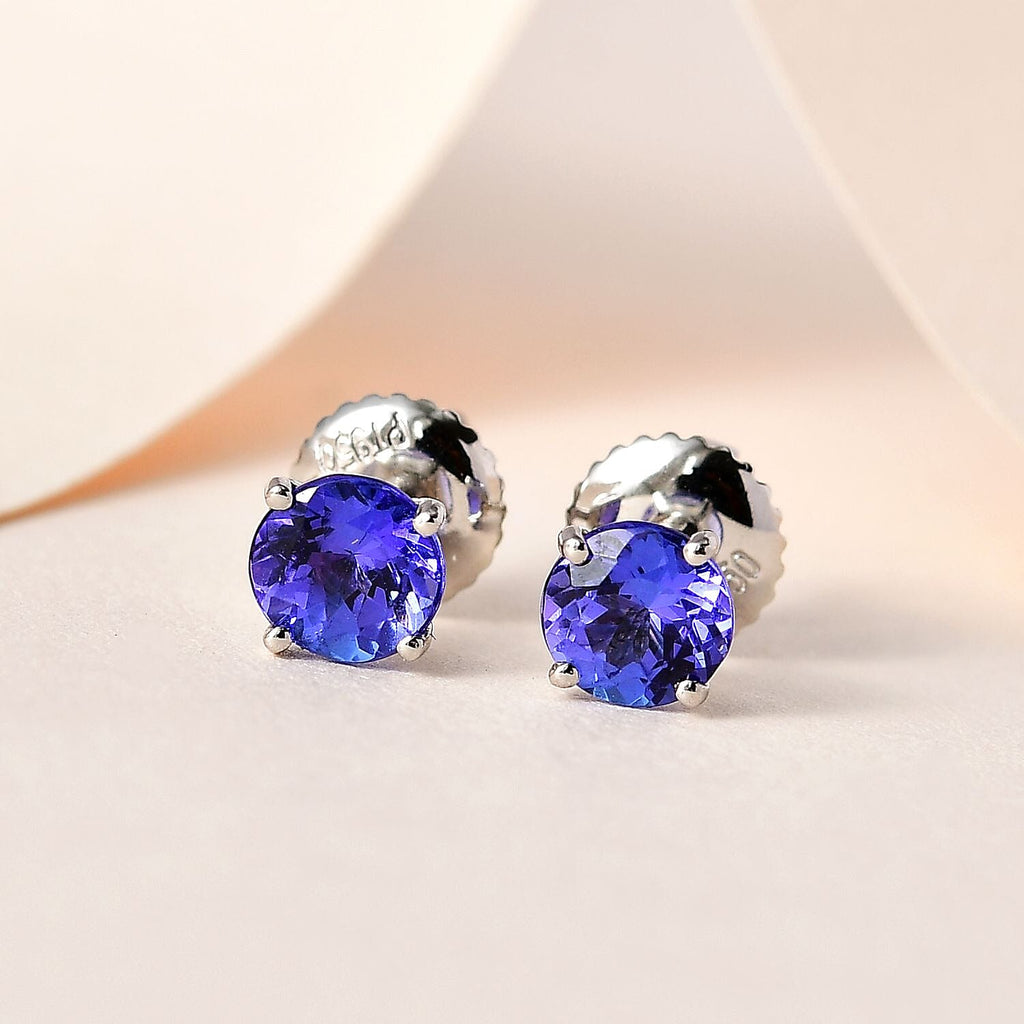 RHAPSODY 950 Platinum AAAA Tanzanite Solitaire Stud Earrings 1.10 Ct.