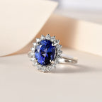 RHAPSODY 950 Platinum AAAA Tanzanite Diamond Halo Ring 3.50 Ct, Platinum Wt 6.22 GM