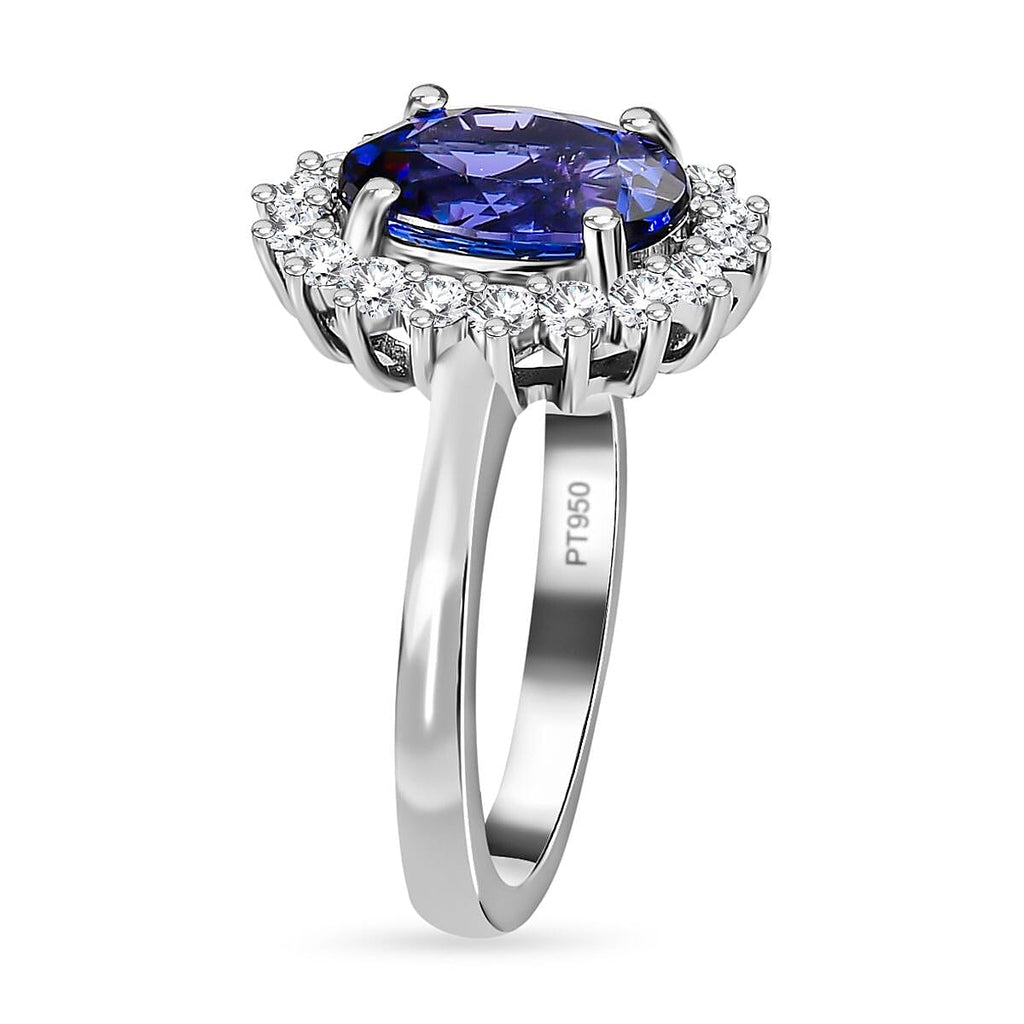 RHAPSODY 950 Platinum AAAA Tanzanite Diamond Halo Ring 3.50 Ct, Platinum Wt 6.22 GM