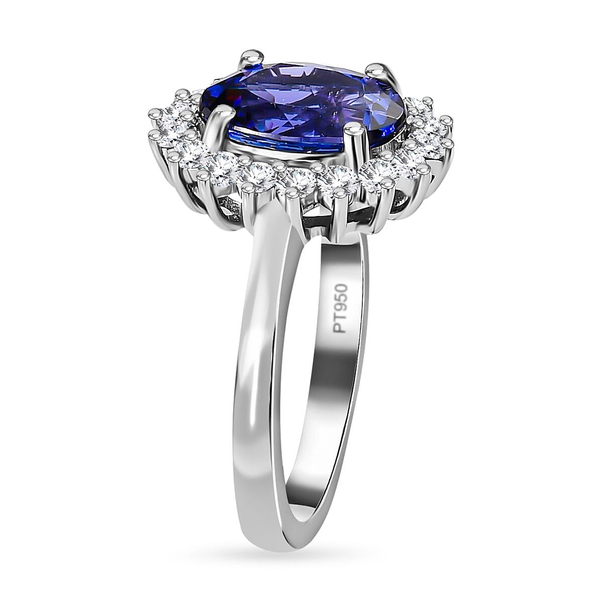 RHAPSODY 3.49 Ct AAAA Tanzanite and White Diamond VS EF Halo Signature Ring in 950 Platinum 7664952 4