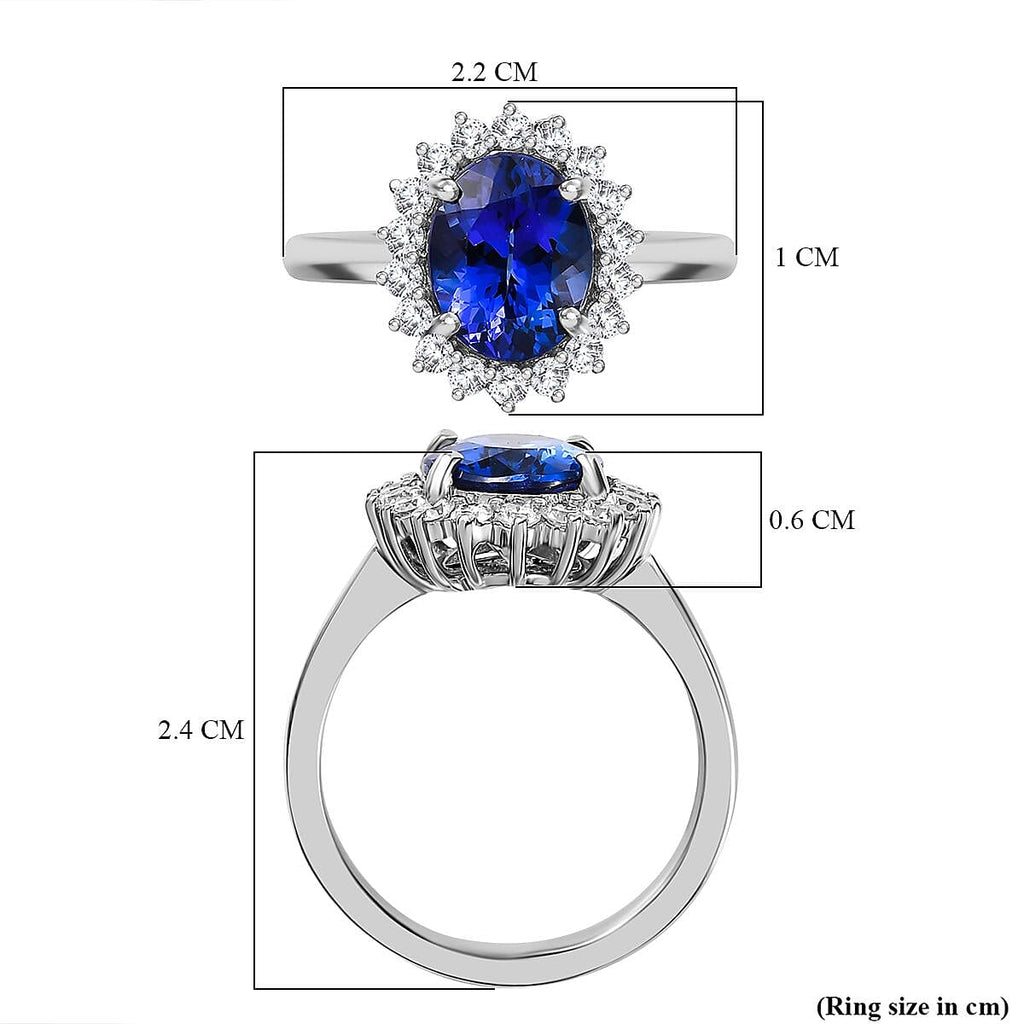 RHAPSODY 950 Platinum AAAA Tanzanite Diamond Halo Ring 3.50 Ct, Platinum Wt 6.22 GM
