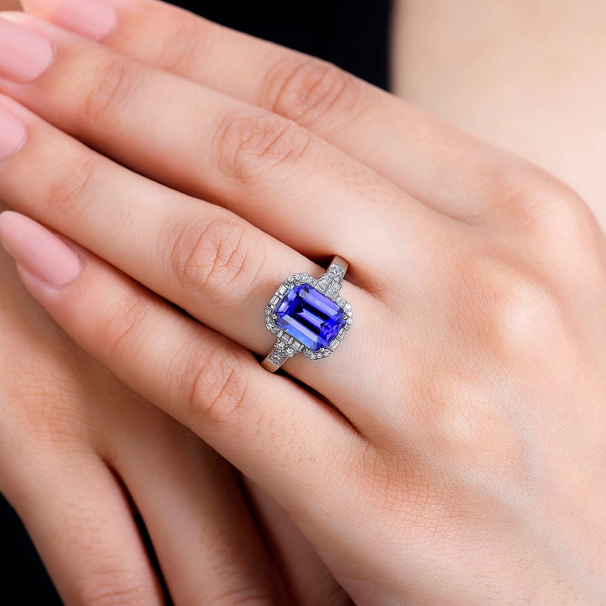 RHAPSODY AAAA Tanzanite and White Diamond Halo Ring in 950 Platinum 3.54 Ct 7865024 3