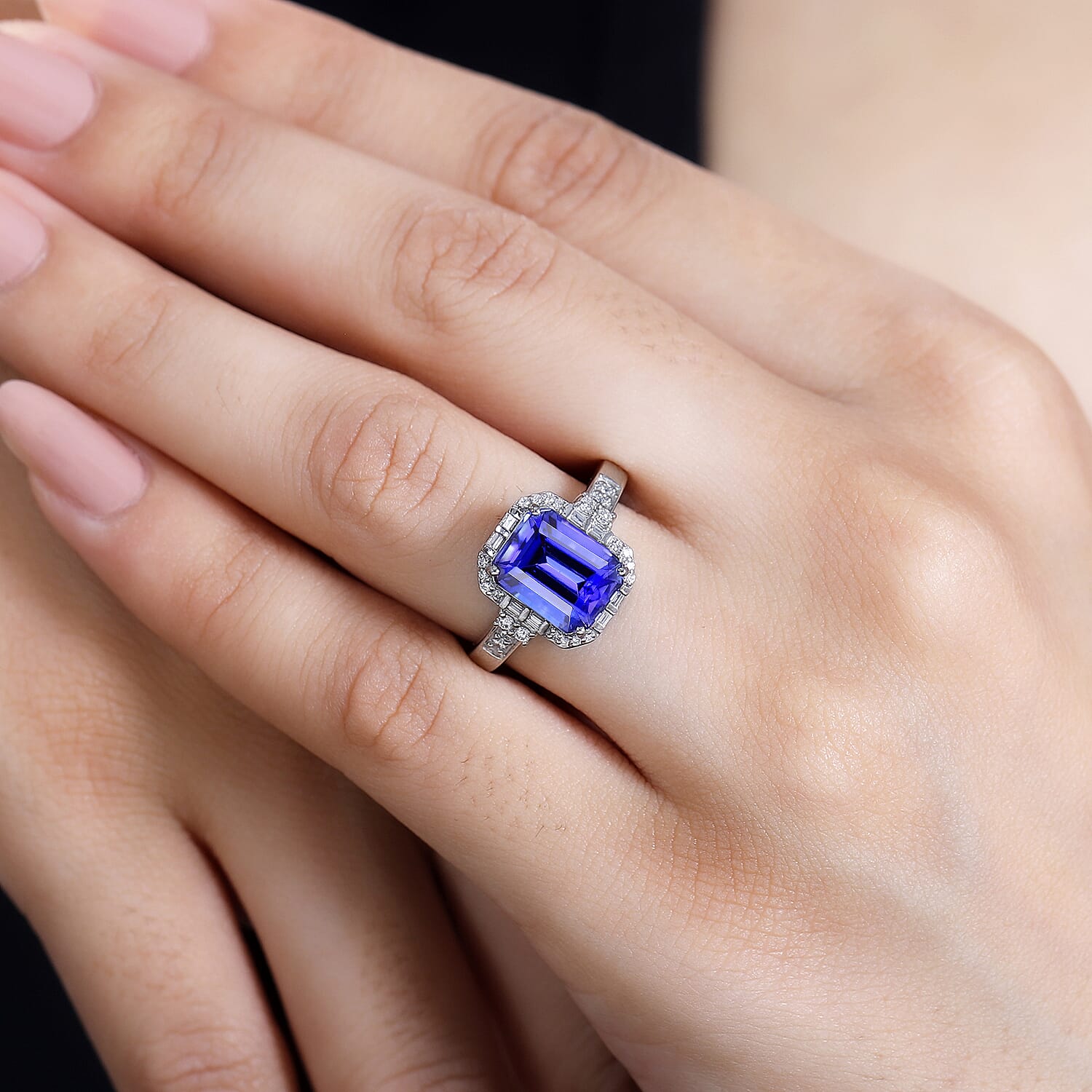 RHAPSODY AAAA Tanzanite and White Diamond Halo Ring in 950 Platinum 3.54 Ct 7865024 3