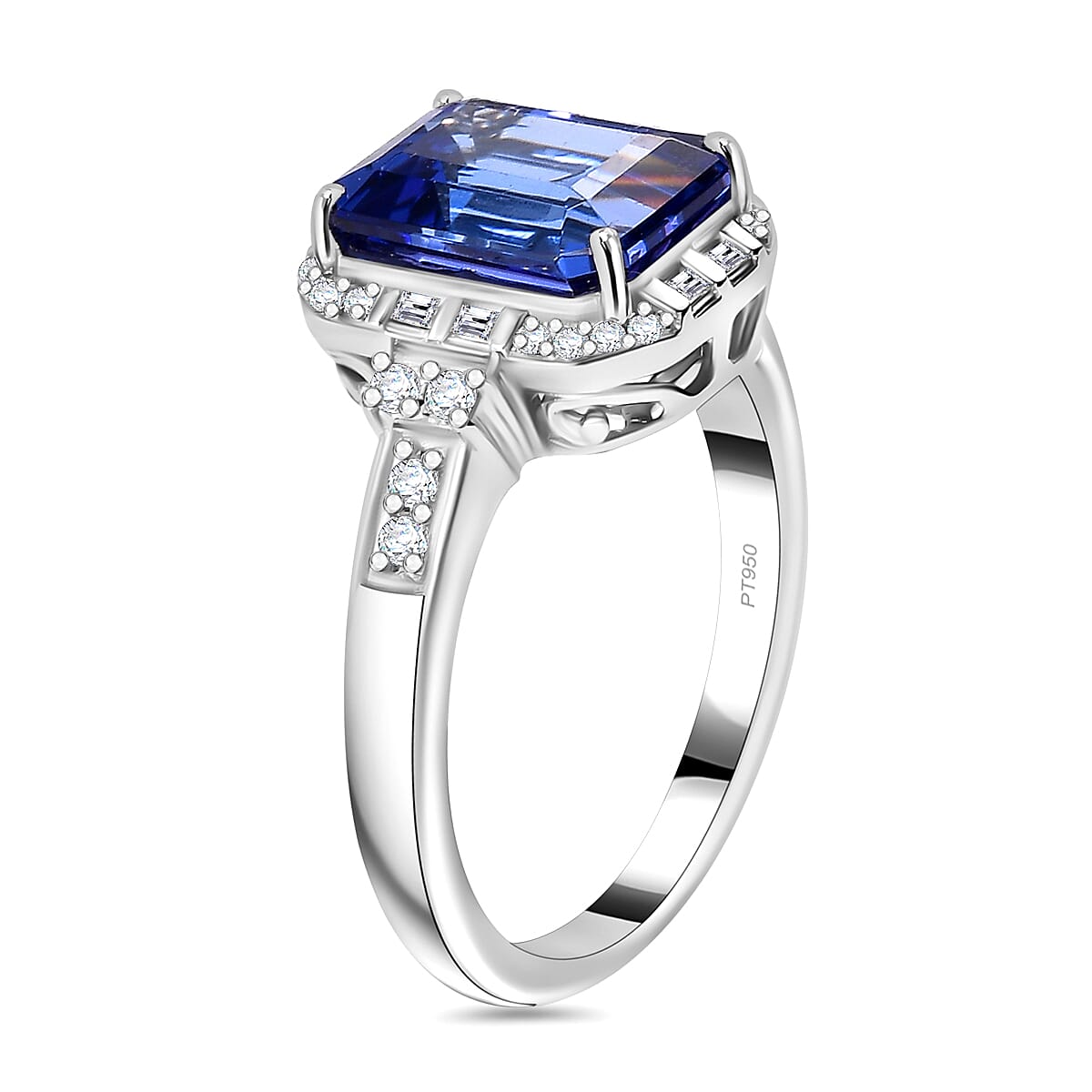 RHAPSODY AAAA Tanzanite and White Diamond Halo Ring in 950 Platinum 3.54 Ct 7865024 4