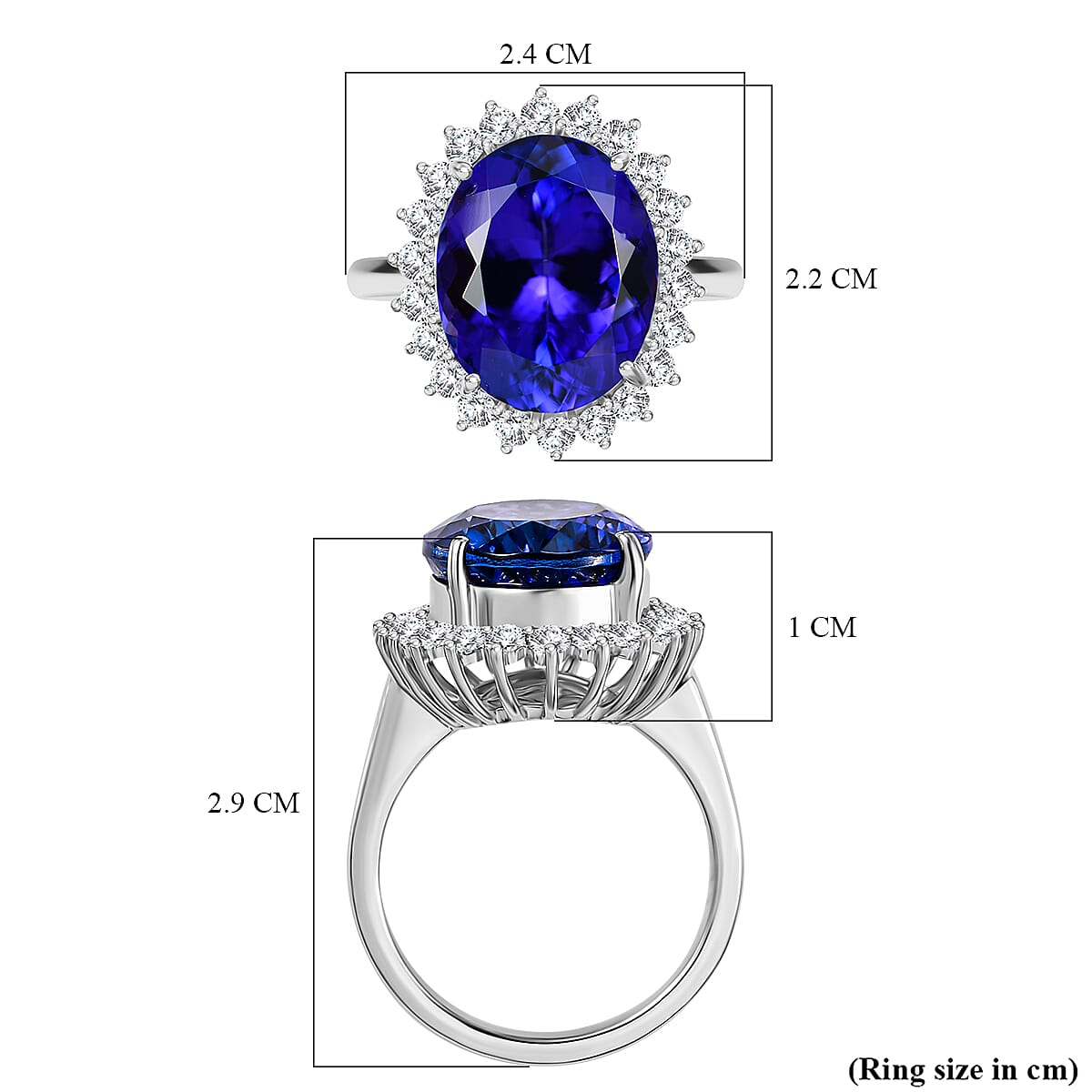 950 Platinum AAAA Tanzanite White Diamond EF, VS Halo Ring 7865055 5