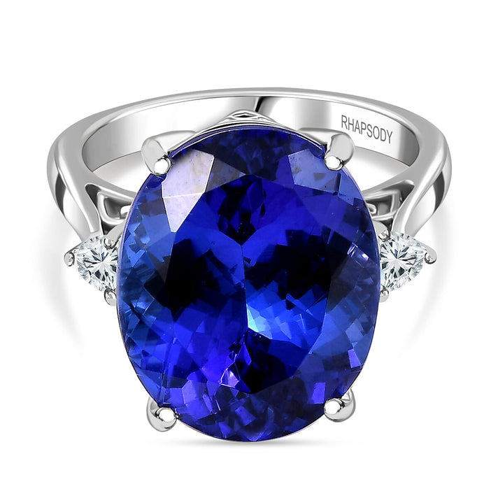 950 Platinum AAAA Tanzanite, White Diamond EF, VS Solitaire Ring 7865056 1