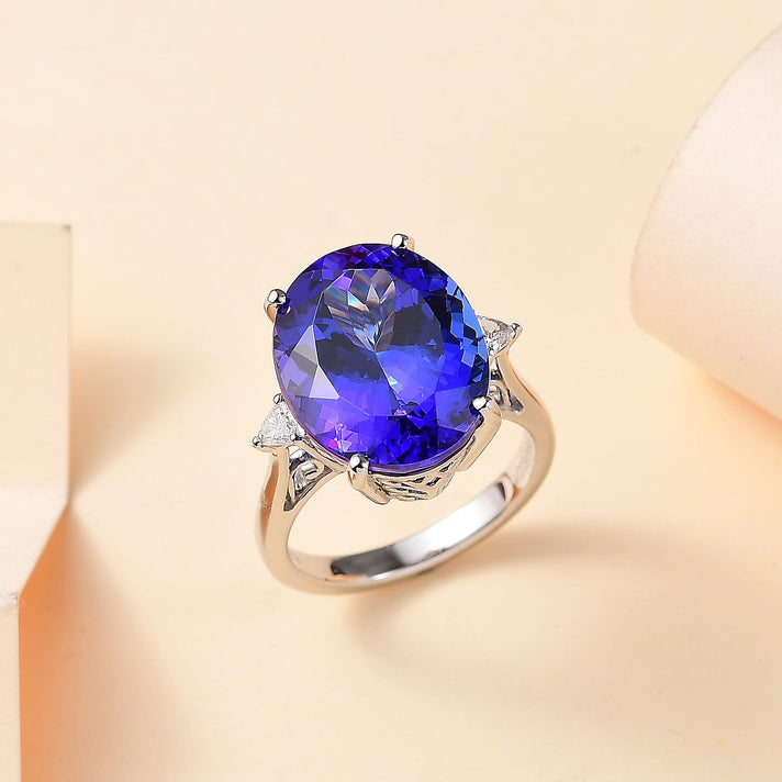 950 Platinum AAAA Tanzanite, White Diamond EF, VS Solitaire Ring 7865056 2