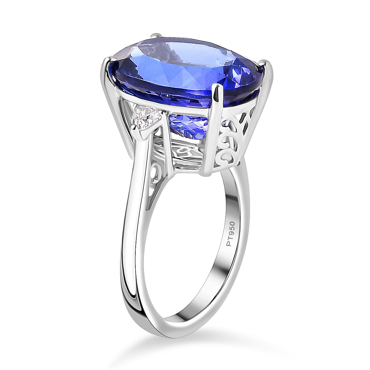 950 Platinum AAAA Tanzanite, White Diamond EF, VS Solitaire Ring 7865056 3