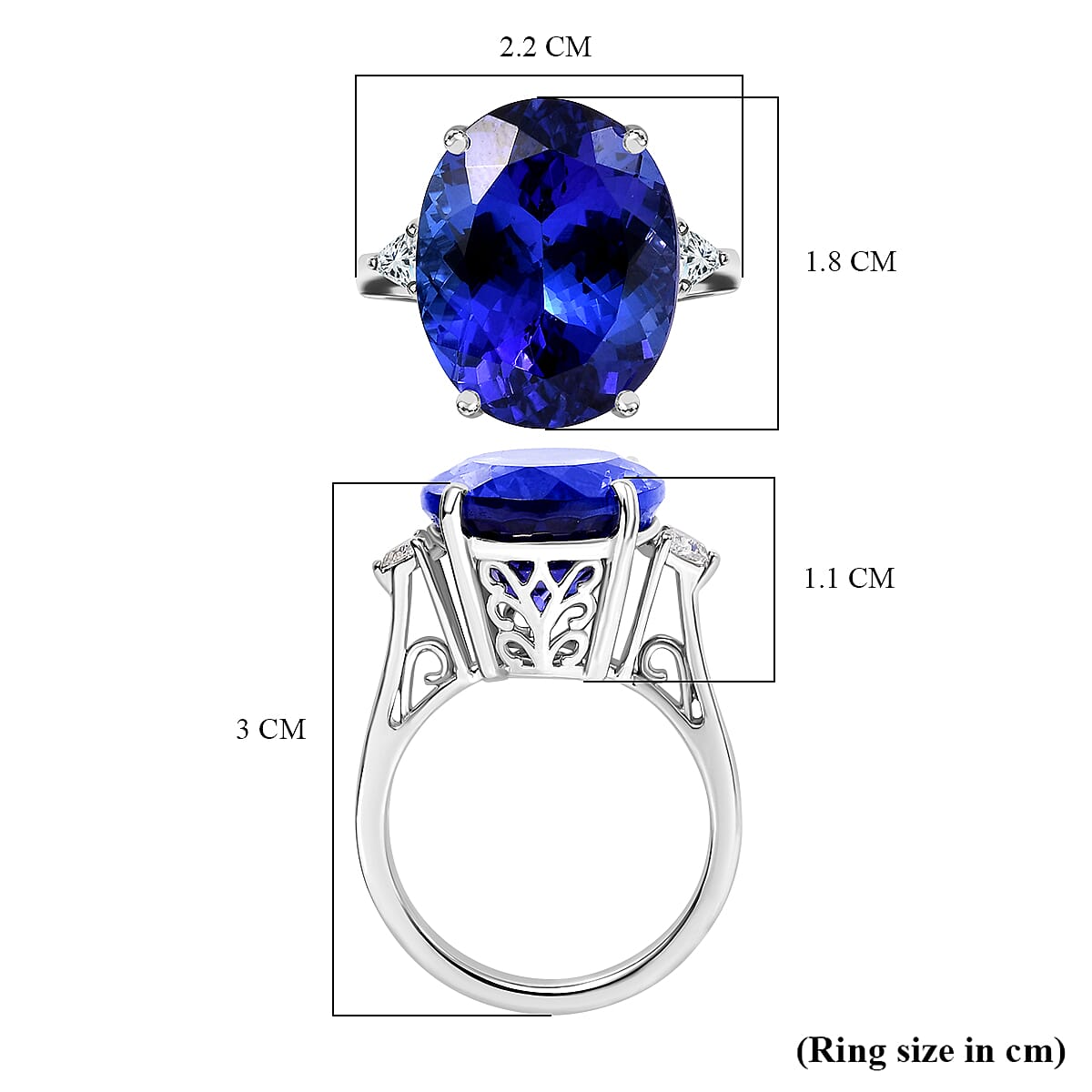 950 Platinum AAAA Tanzanite, White Diamond EF, VS Solitaire Ring 7865056 5
