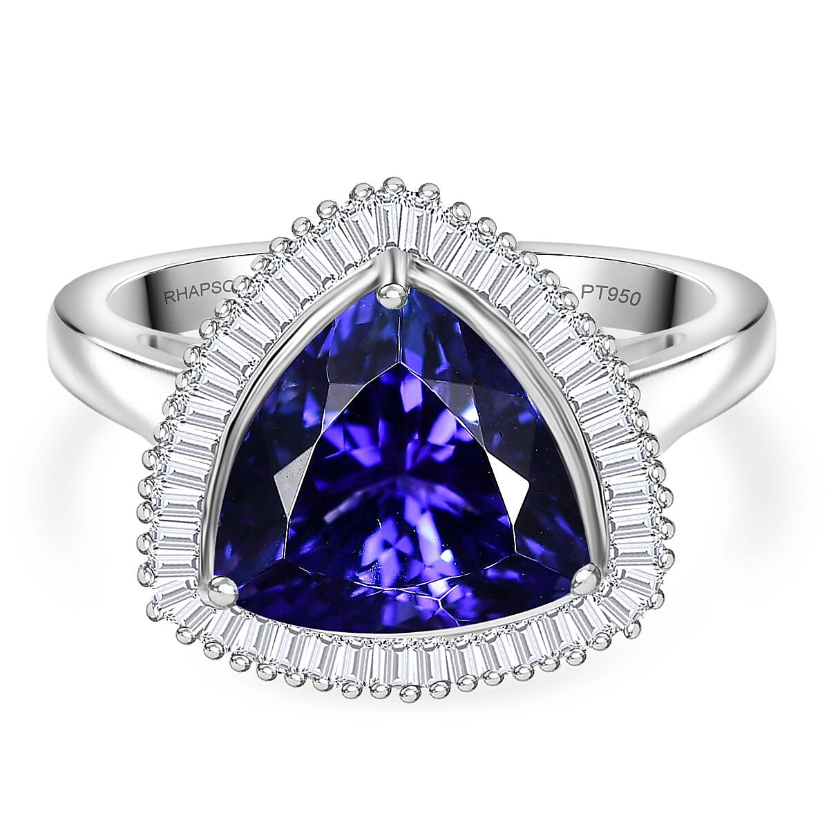 Rhapsody 4.7 Ct. AAAA Tanzanite, White Diamond Halo Ring in 950 Platinum (EF, VS) 8022470 0