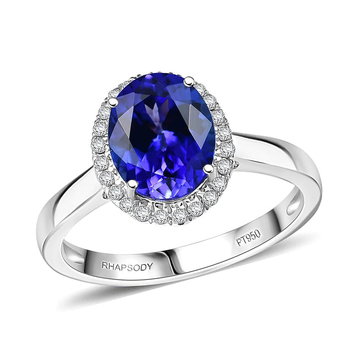 Certified &amp; Appraised RHAPSODY 950 Platinum AAAA Tanzanite, White Diamond EF, VS Halo Ring, 3.19  Ct. 8374135 1