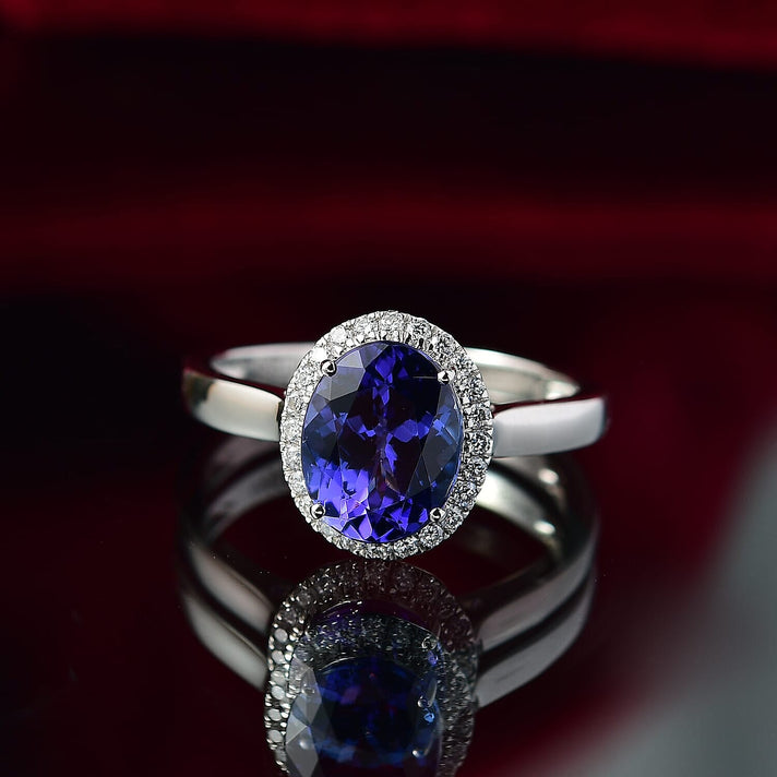 Certified &amp; Appraised RHAPSODY 950 Platinum AAAA Tanzanite, White Diamond EF, VS Halo Ring, 3.19  Ct. 8374135 2