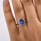 Rhapsody - 950 Platinum AGI Certified AAAA Tanzanite & VS-E-F White Diamond Oval Cut Halo Ring 3.20 Ct, Platinum Wt. 5.35 Gms