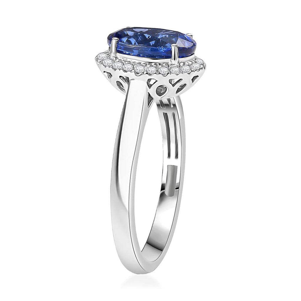 Rhapsody - 950 Platinum AGI Certified AAAA Tanzanite & VS-E-F White Diamond Oval Cut Halo Ring 3.20 Ct, Platinum Wt. 5.35 Gms