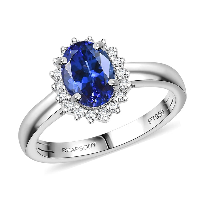 Certified &amp; Appraised RHAPSODY 950 Platinum AAAA Tanzanite, White Diamond EF, VS Halo Ring, 1.70  Ct. 8374170 1