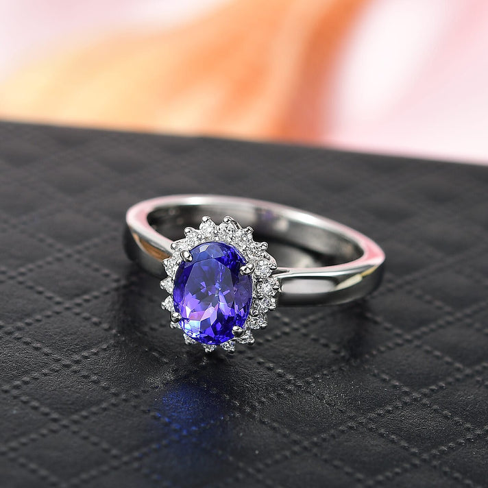 Certified &amp; Appraised RHAPSODY 950 Platinum AAAA Tanzanite, White Diamond EF, VS Halo Ring, 1.70  Ct. 8374170 2