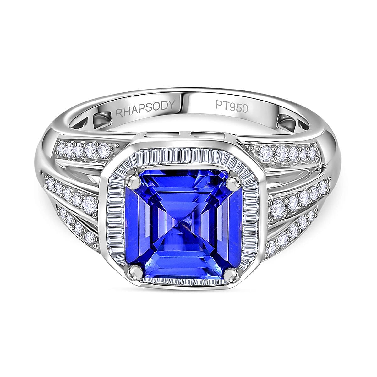 RHAPSODY-950 Platinum AAAA Tanzanite and Earth Mined Diamond (VS E-F) Signet Ring 3.19 Ct, Platinum Wt. 8.00 Gms 7784207 0