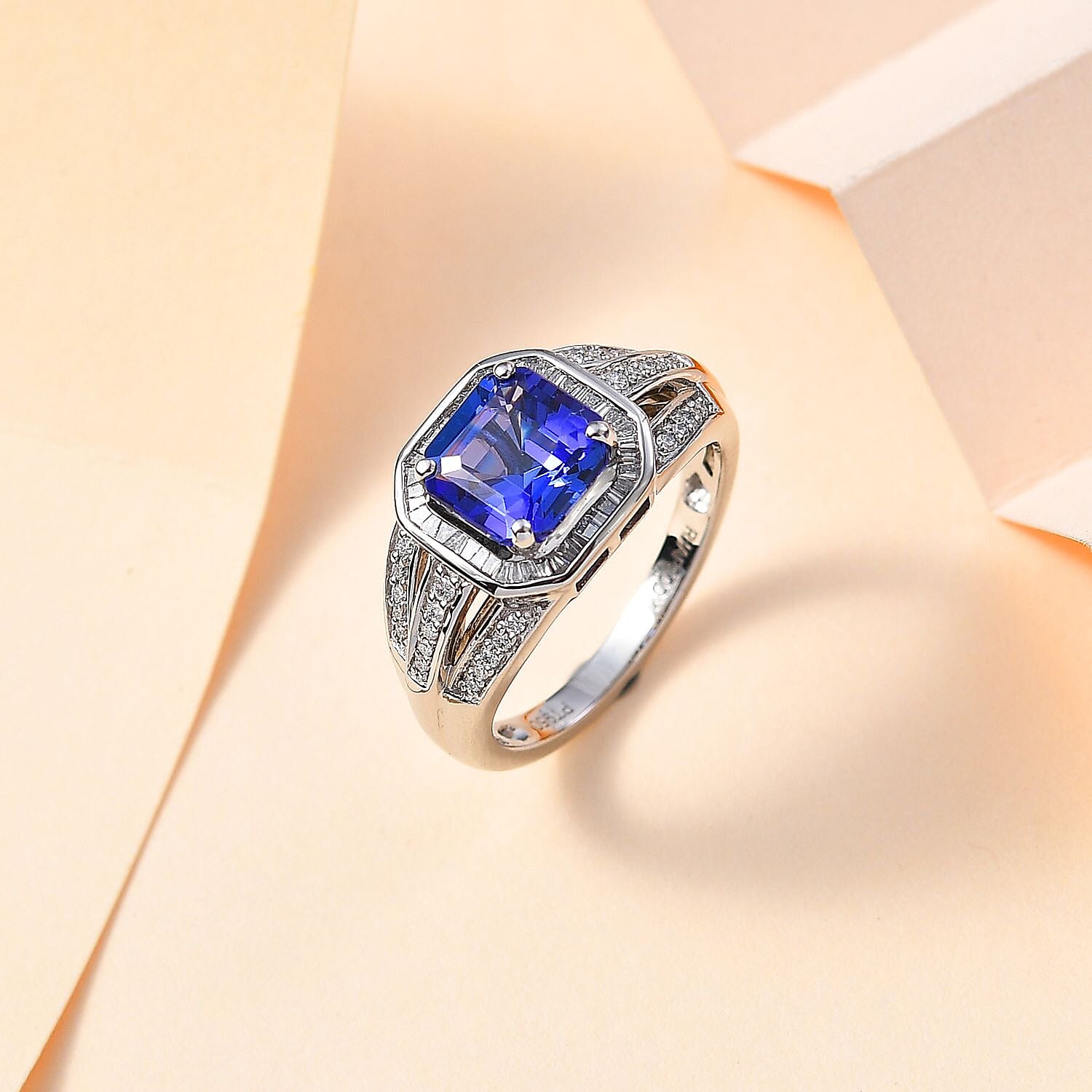 RHAPSODY-950 Platinum AAAA Tanzanite and Earth Mined Diamond (VS E-F) Signet Ring 3.19 Ct, Platinum Wt. 8.00 Gms 7784207 2