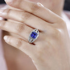 RHAPSODY-950 Platinum AAAA Tanzanite and Earth Mined  Diamond (VS E-F)  Signet Ring 3.19 Ct, Platinum Wt. 8.00 Gms