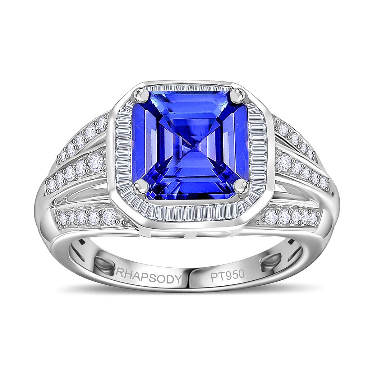RHAPSODY-950 Platinum AAAA Tanzanite and Earth Mined Diamond (VS E-F) Signet Ring 3.19 Ct, Platinum Wt. 8.00 Gms 7784207 4