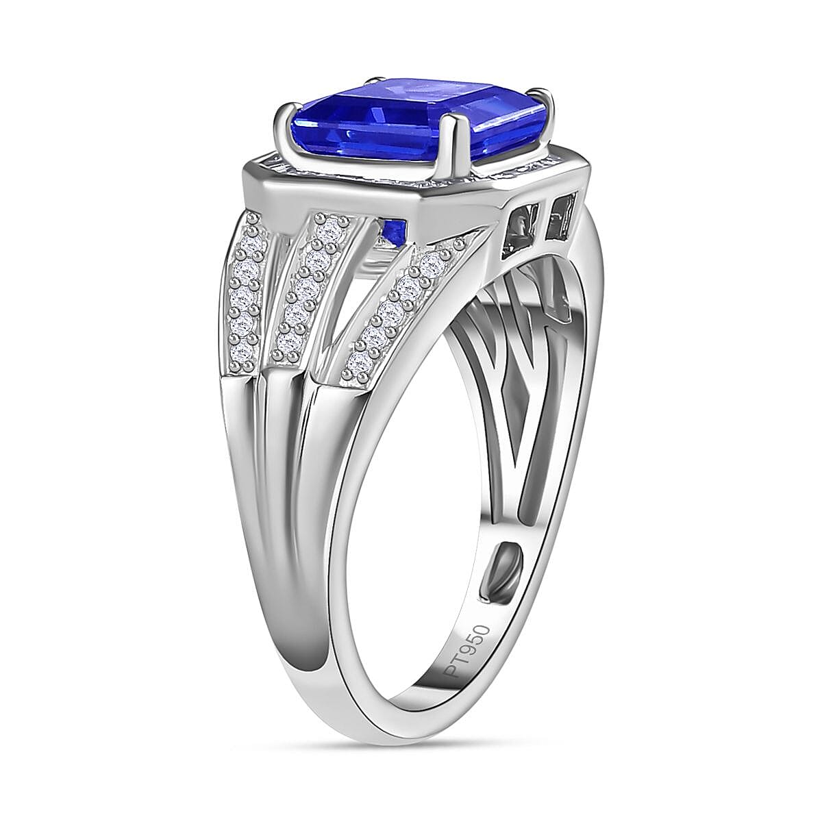RHAPSODY-950 Platinum AAAA Tanzanite and Earth Mined Diamond (VS E-F) Signet Ring 3.19 Ct, Platinum Wt. 8.00 Gms 7784207 5