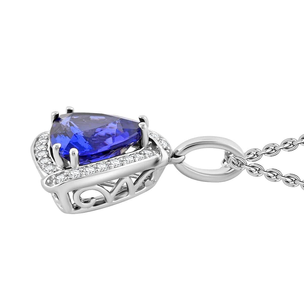 Appraised and Certified 3.65 Ct. Tanzanite, Diamond Halo Pendant in 950 Platinum 7645274 3