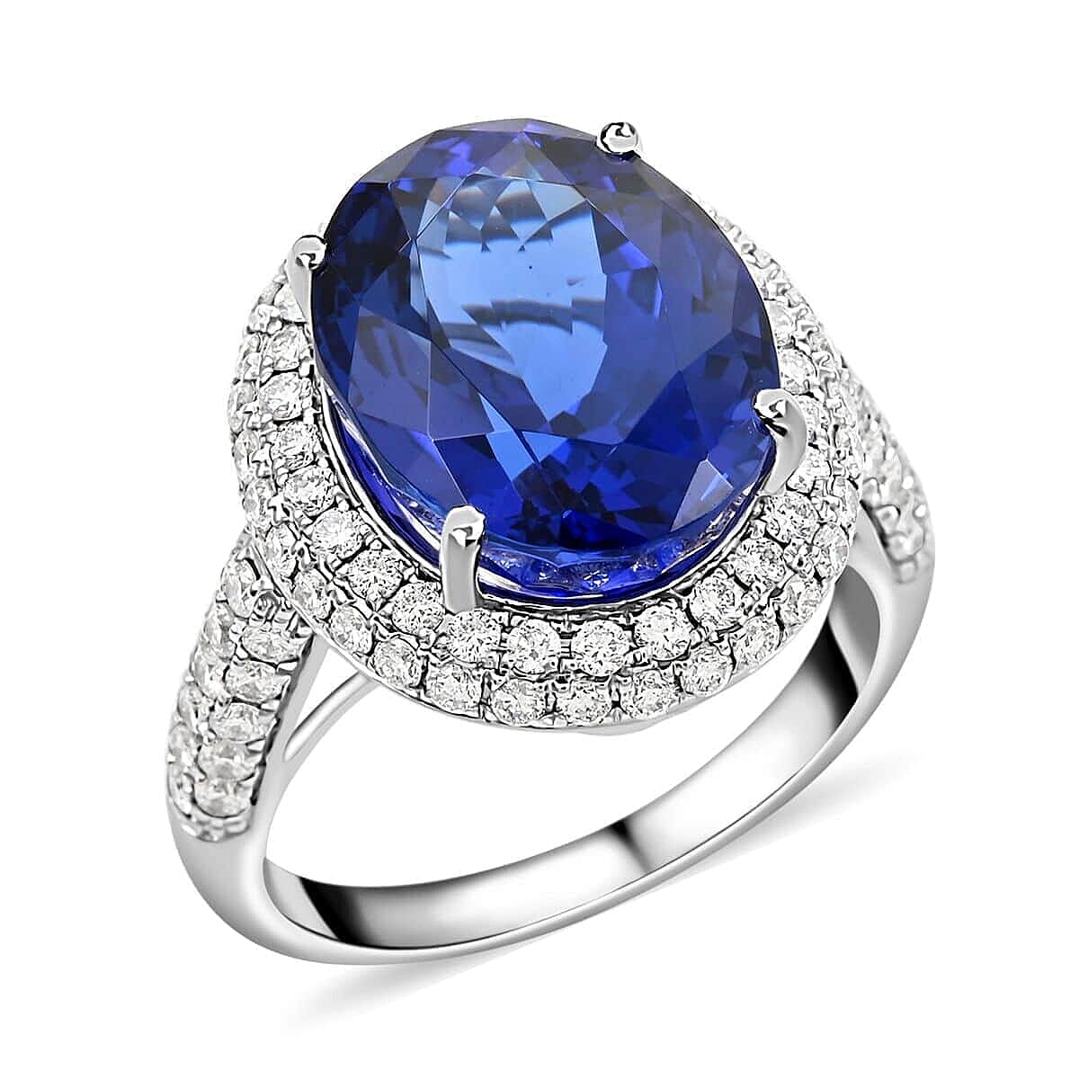 Certified and Appraised Rhapsody 950 Platinum AAAA Tanzanite and E-F VS Diamond Double Halo Ring 9.40 Grams 10.75 ct 7645186 0