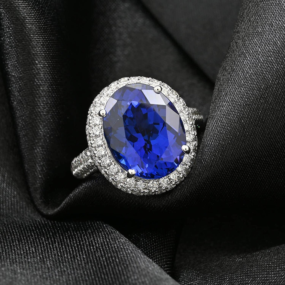 Certified and Appraised Rhapsody 950 Platinum AAAA Tanzanite and E-F VS Diamond Double Halo Ring 9.40 Grams 10.75 ct 7645186 1