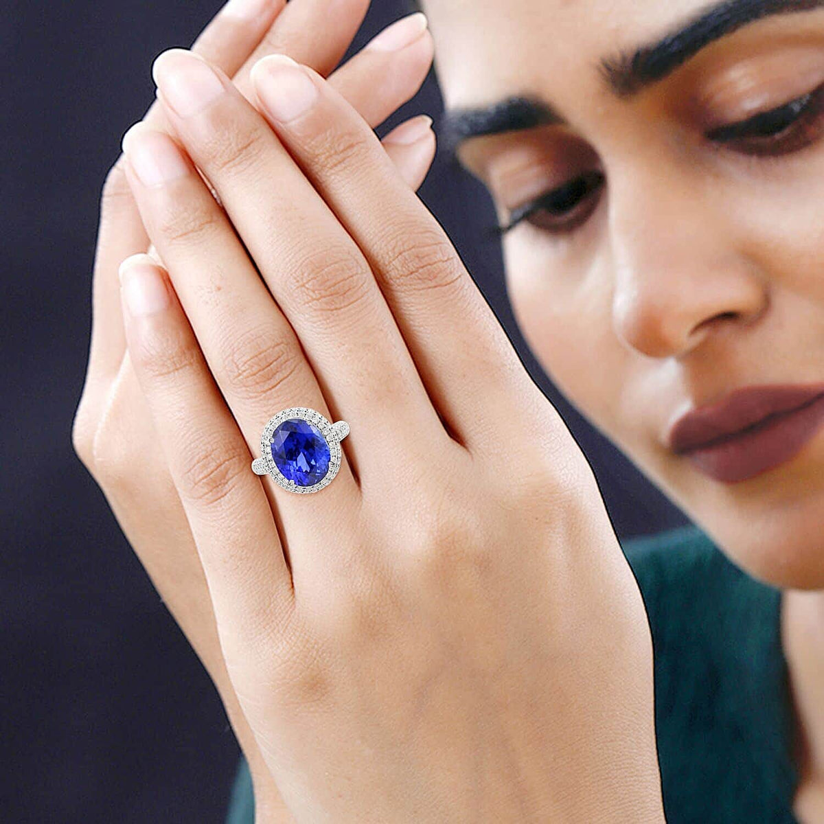 Certified and Appraised Rhapsody 950 Platinum AAAA Tanzanite and E-F VS Diamond Double Halo Ring 9.40 Grams 10.75 ct 7645186 2